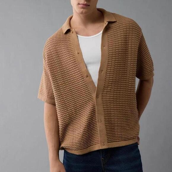 American Eagle Outfitters Other - AE Weekend Textured Button-Up Sweater Polo Shirt brown size XL NWOT